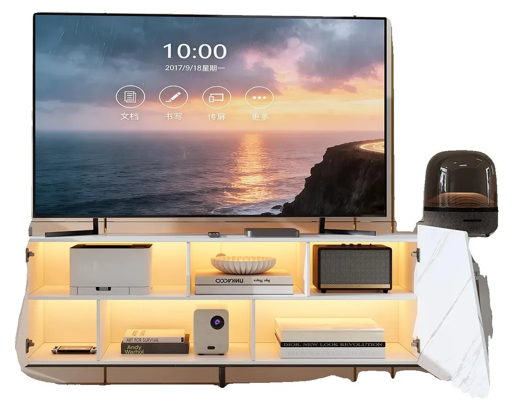 Meuble TV Design Élégant Blanc avec Éclairage LED Intégré - Modèle LUNA
