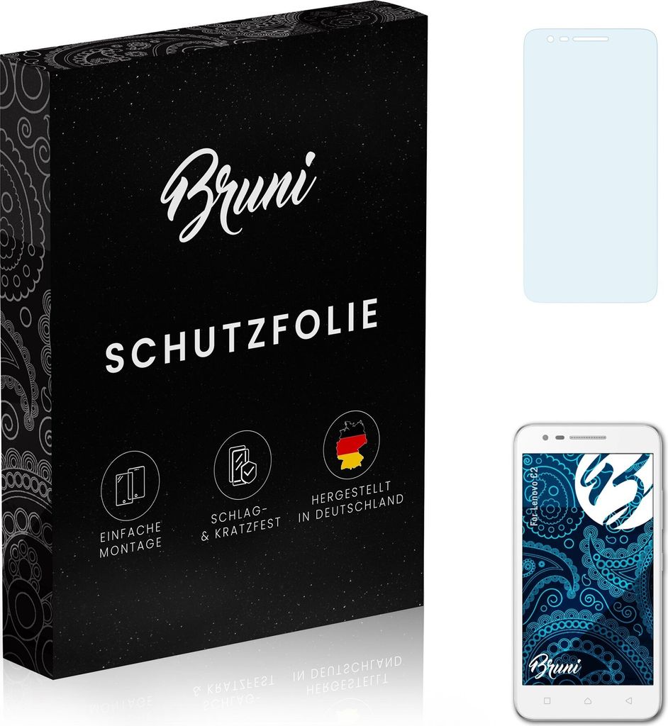 Bruni Basics-Clear 2x Schutzfolie kompatibel mit Lenovo C2 Folie