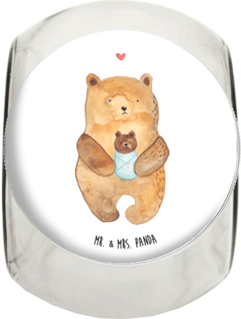 Mr. & Mrs. Panda Bonboniere Bär Baby L 870ml - Weiß - Geschenk, Kaffeedose, Vorratsbehälter, keksglas, Geburtstag, Eltern, Nichte, Teddy, glasbe...