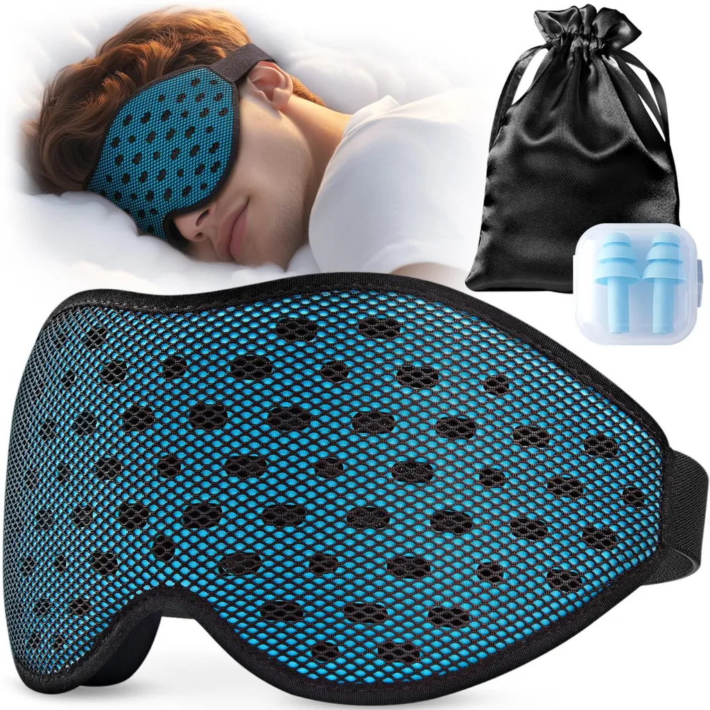 Masque de sommeil 3D bleu respirant pour dormir sur le côté avec étui