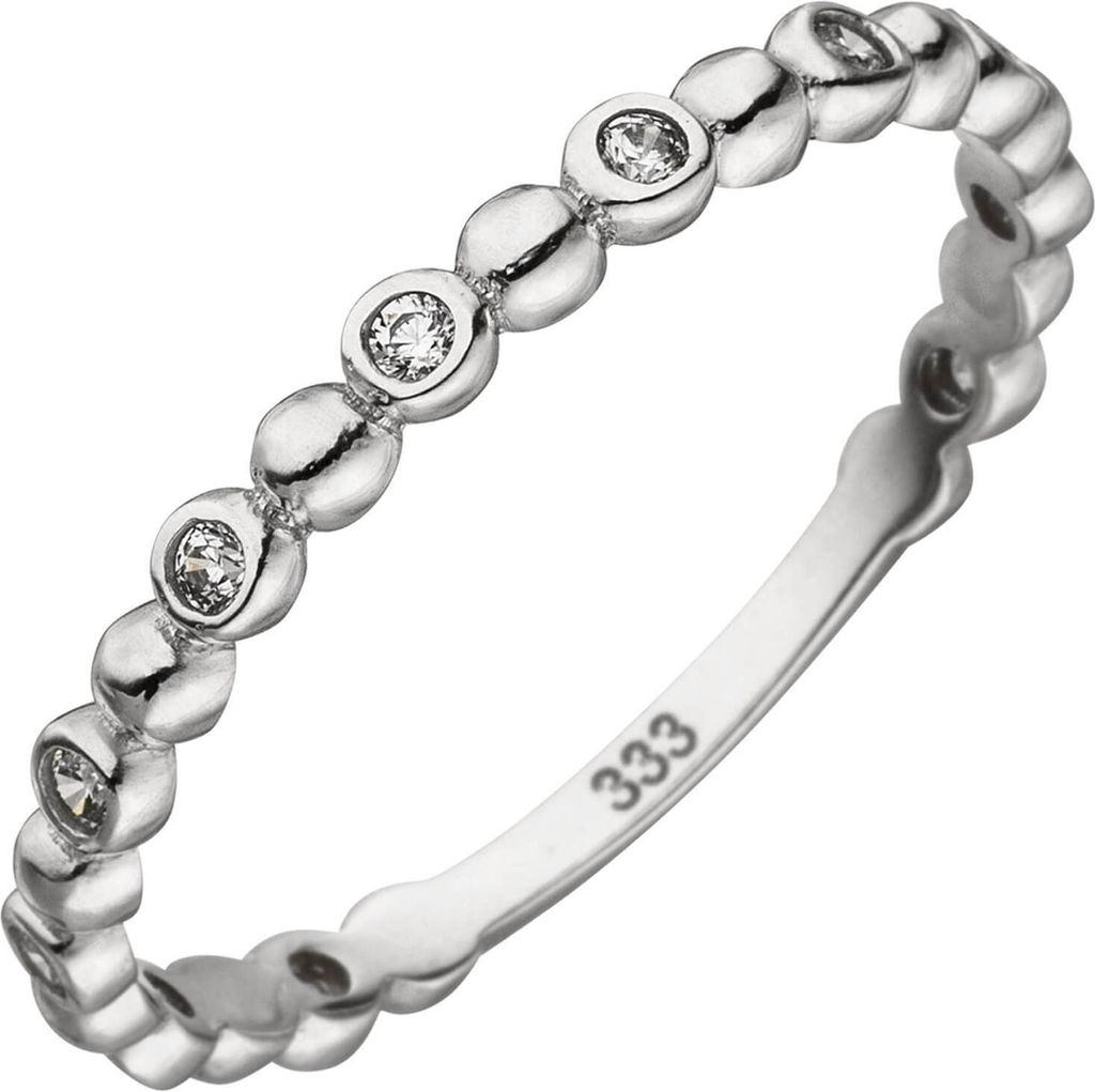 Kugel-Ring Damenring 11 Zirkonia weiß 333 Gold Weißgold Fingerring 2,2mm breit Innenumfang 52mm Ø16.6mm