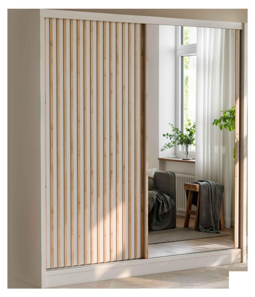 Masseno Schiebetürenschrank SORA 203/215/60,5 cm 2-türig mit Spiegel Kaschmir