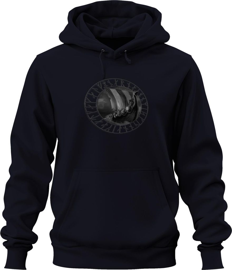 Wikingerschiff Runenkreis Nordischer Drakkar Seefahrer Wikinger Uni Hoodie Kapuzenpullover, Navy, XL
