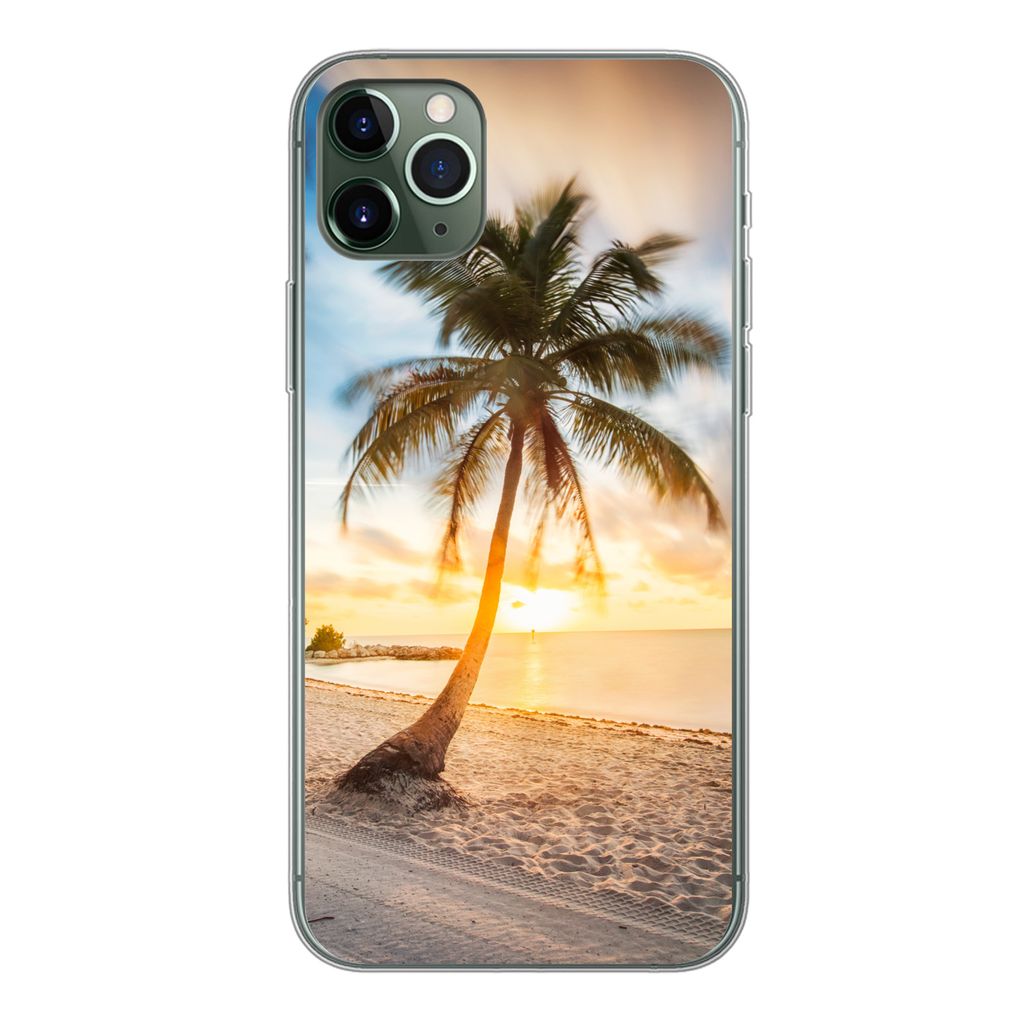 MuchoWow Handyhülle Schutzhülle Hülle für iPhone 11 Pro Max Sonnenuntergang - Strand - Palme Silikon Softcase Handy Hülle - Schutz