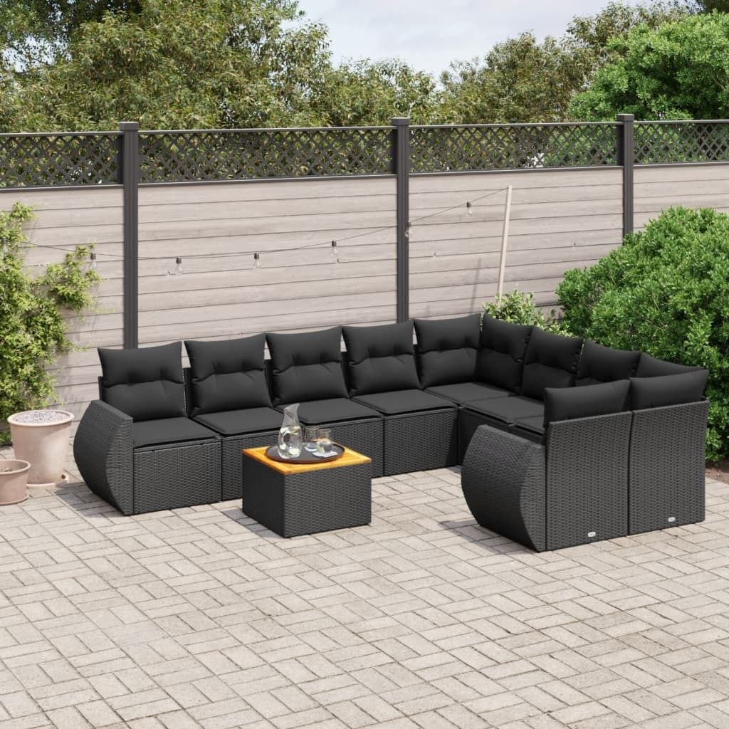 Maison Exclusive - 9-tlg. Garten-Sofagarnitur mit Kissen Schwarz Poly Rattan