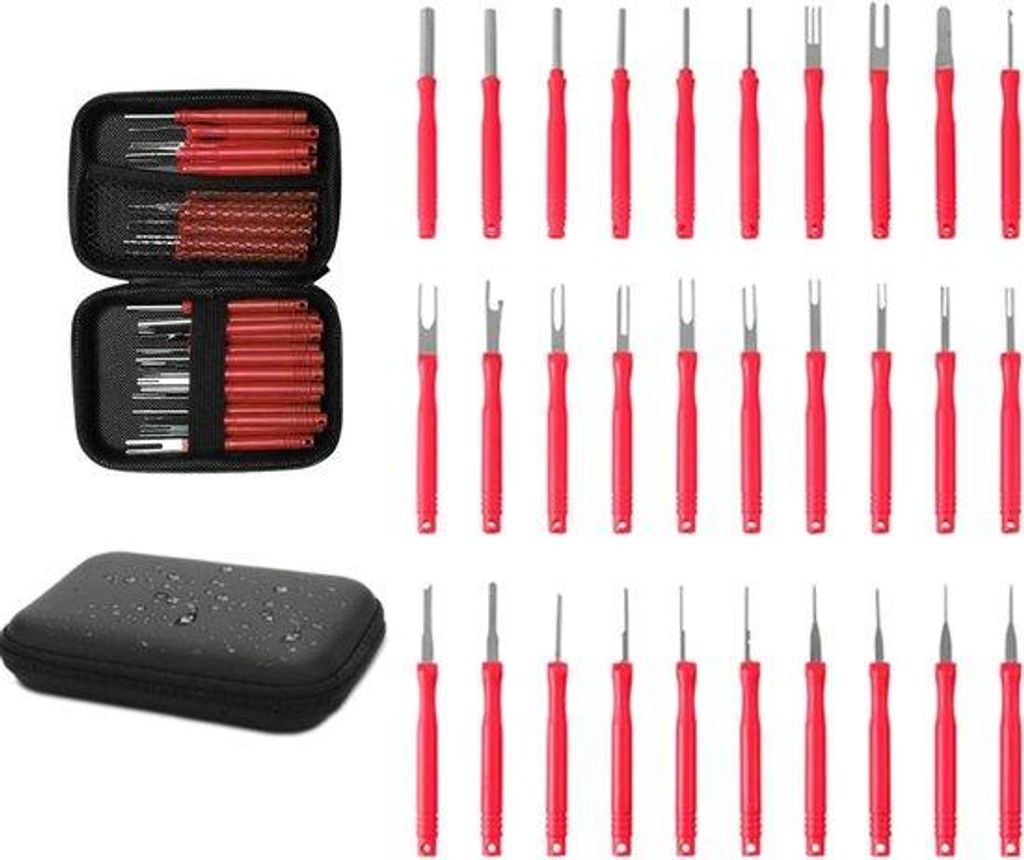 Automatik-Entspannungswerkzeug-Set - rotes Öffnungsgerät Auto-Kabel-Stecker-Entfernungswerkzeug - Pin-Entfernungswerkzeug-Kit mit Werkzeugkiste