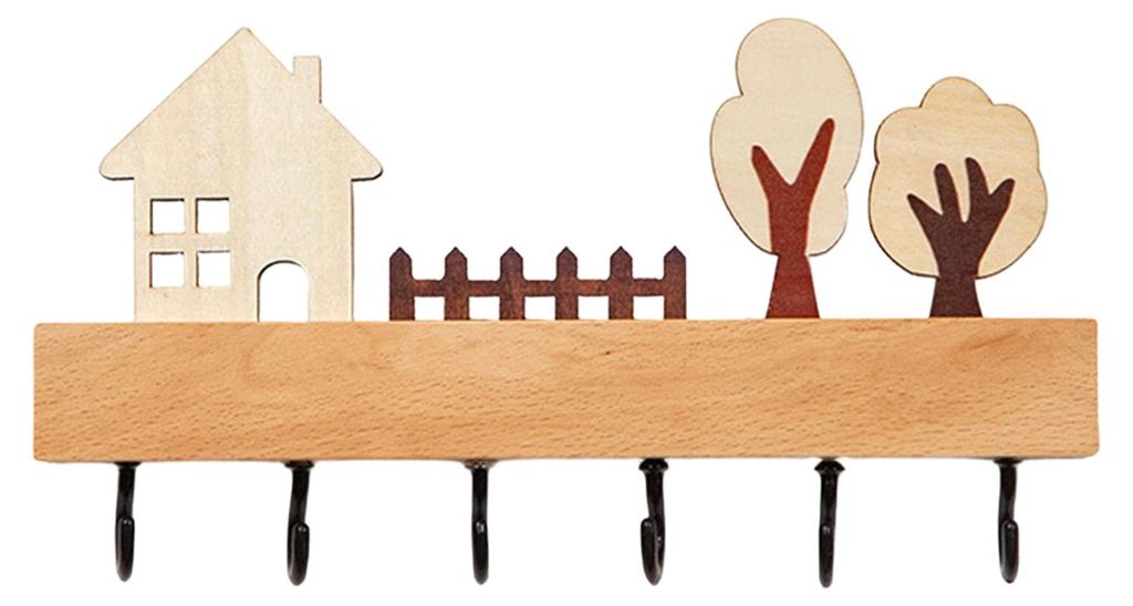 Rustikaler Schlüsselhalter aus Holz mit 6 Haken, dekorativer Wandhalter für Schlüssel, Schals, Hüte, Landhausstil, Eingangsbereich, Schlafzimmer