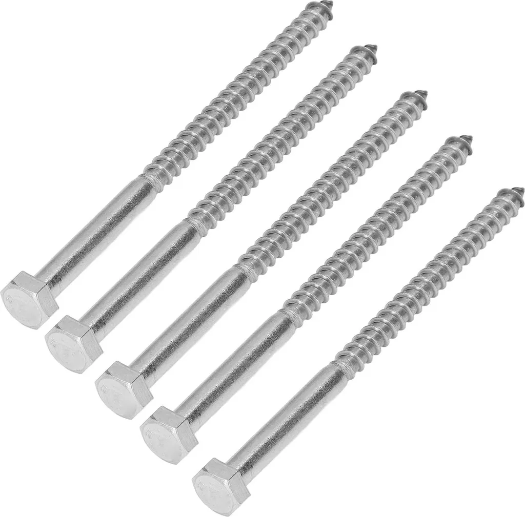 Vis à bois inox 304 M8x130 mm avec tête hexagonale et pointe perforante