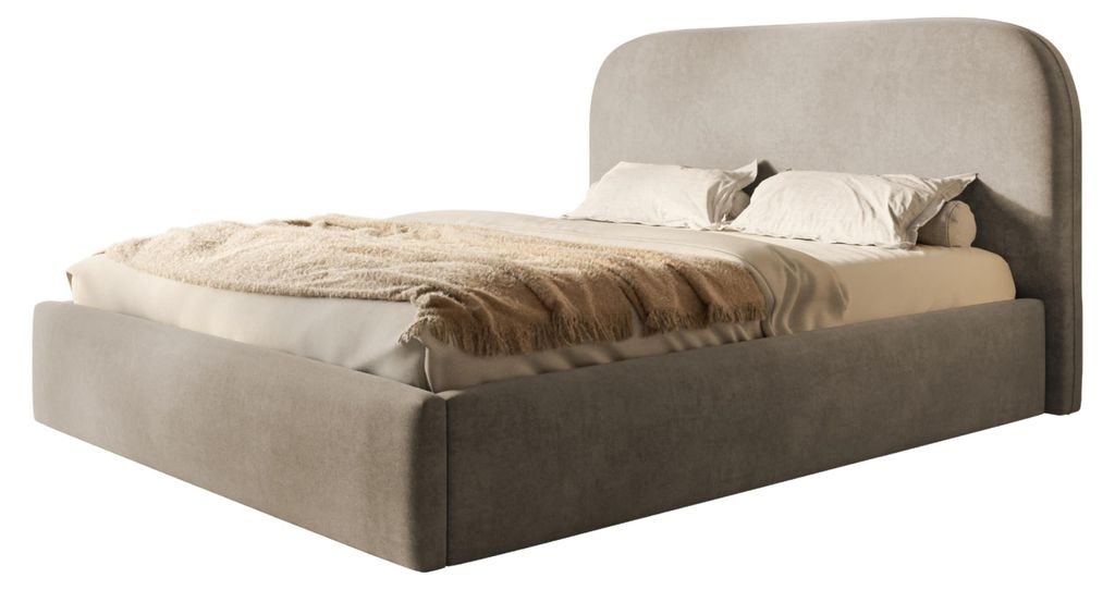 Bett Verona 160x200, Bettkasten und Holzrahmen, Jasminstoff, Beige