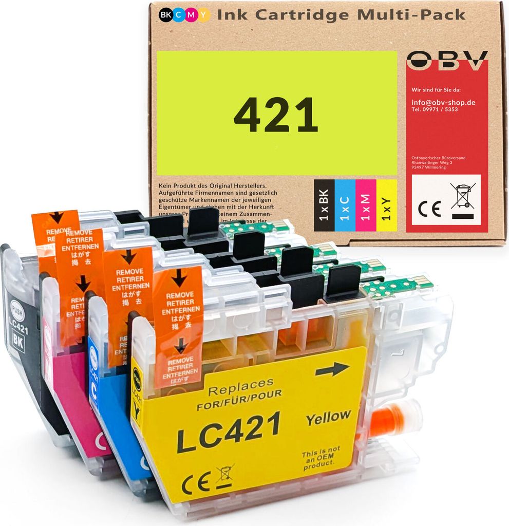 Kompatible Druckerpatronen für Brother LC-421VAL / LC-421 – 4er Set – ersetzt Schwarz Cyan Magenta Gelb – passend für DCP-J1050DW, J1140DW,...