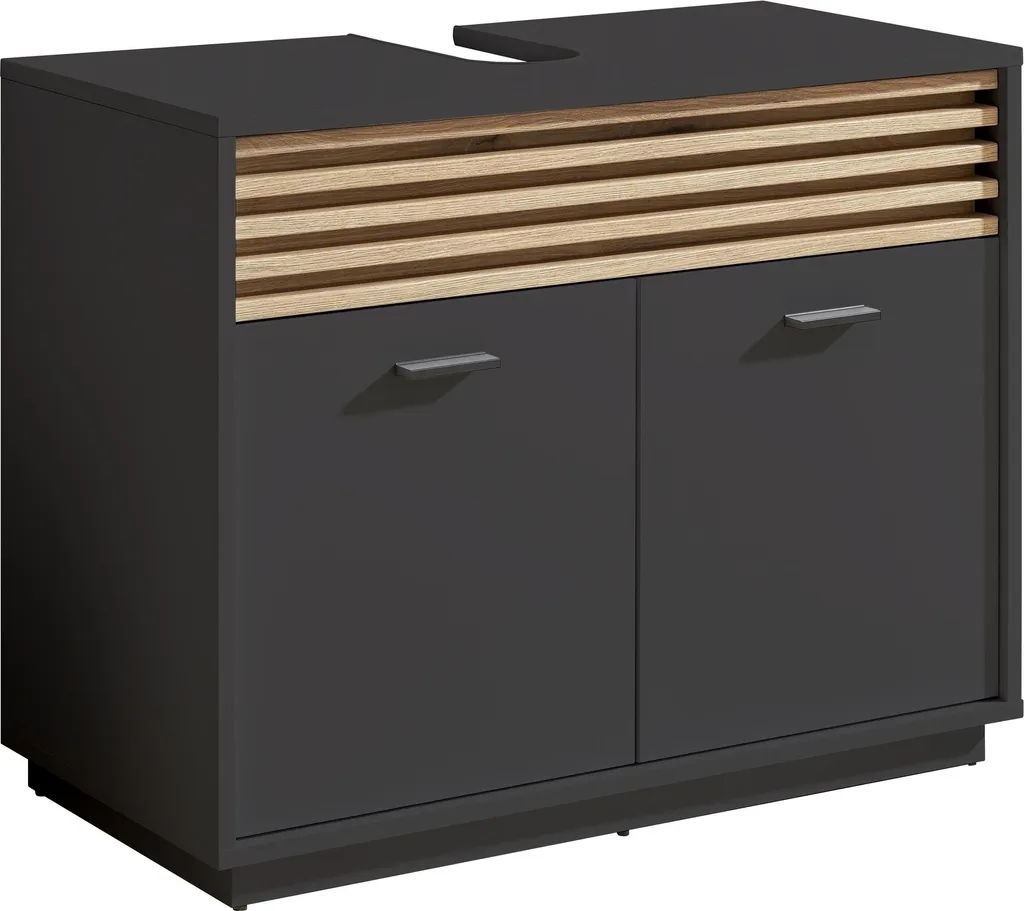 Meuble de salle de bain chêne Evoke et anthracite de 80 cm de large
