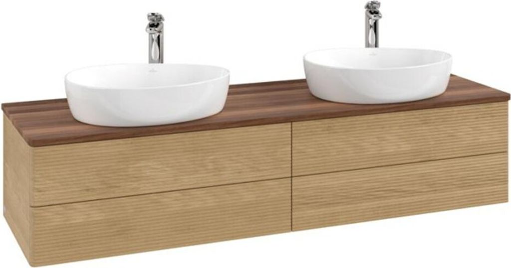 V&B Waschtischunterschrank mit Frontstruktur, mit Beleuchtung Antao 160x50cm, HL, WBP-farbe w. wal, hon. oak