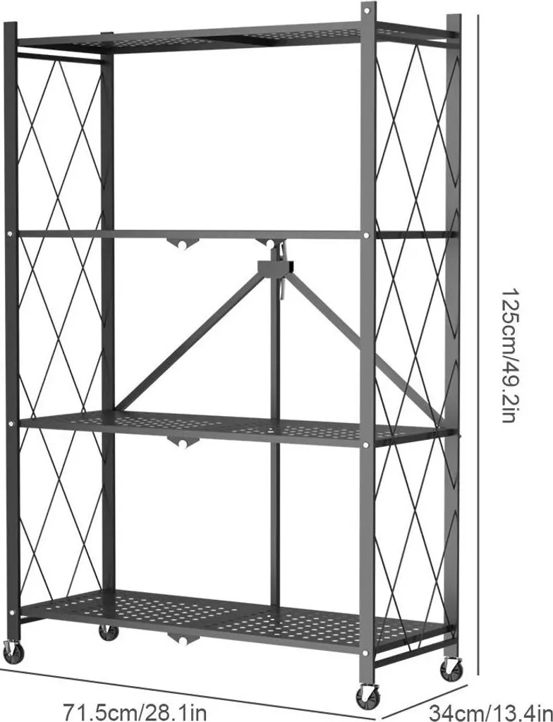 Étagère de rangement métallique à 4 niveaux pliable avec roues Taille L Vert