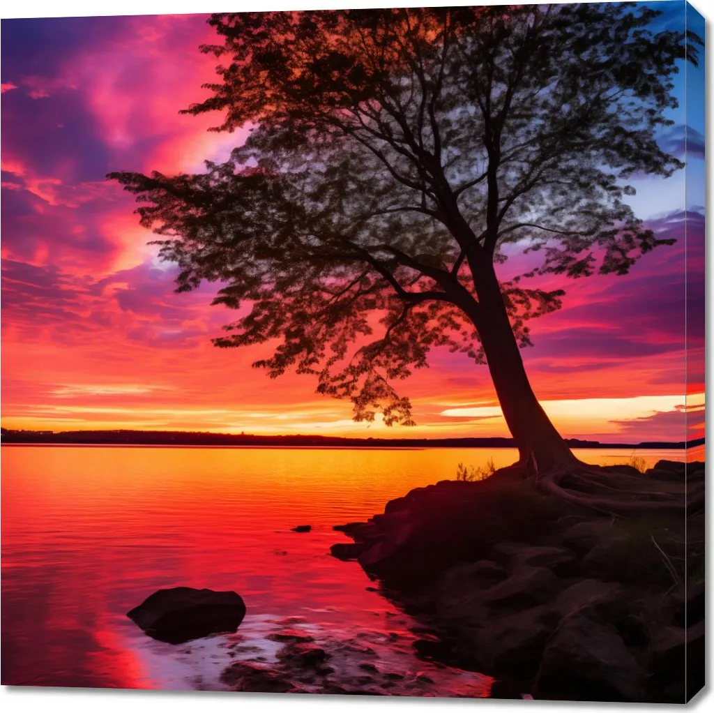 Quadro Artigianale 100x100 Tramonto sul Mare - Telaio Legno Vero
