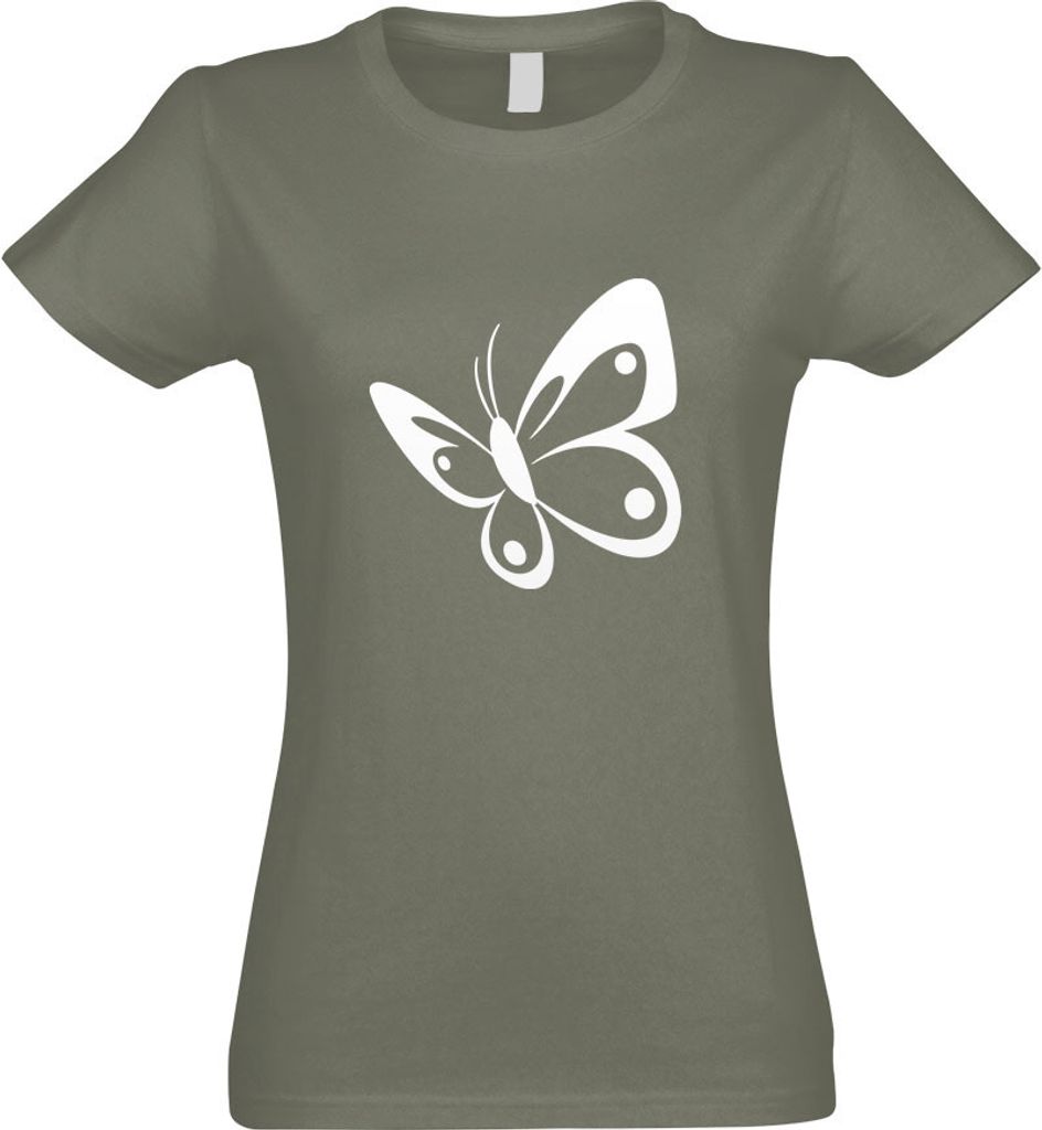 Kiwistar - T-Shirt tailliert - Damen - Olive - Schmetterling Nr 3 - mit Motiv Bedruckt - Funshirt Design - Sport - Freizeit - Damen - S