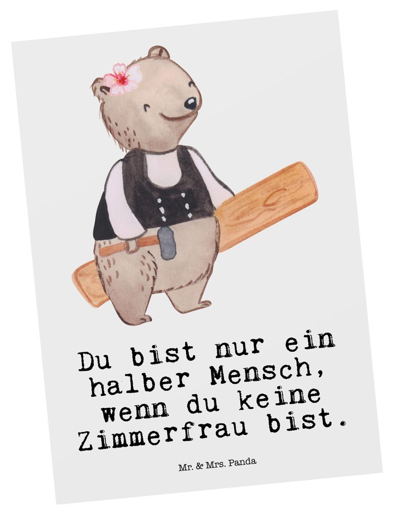 Mr. & Mrs. Panda Ansichtskarte Zimmerfrau Herz - Weiß - Geschenk, Fotokarte, Postkarten, bildkarte, Postkarte, Grußkarte