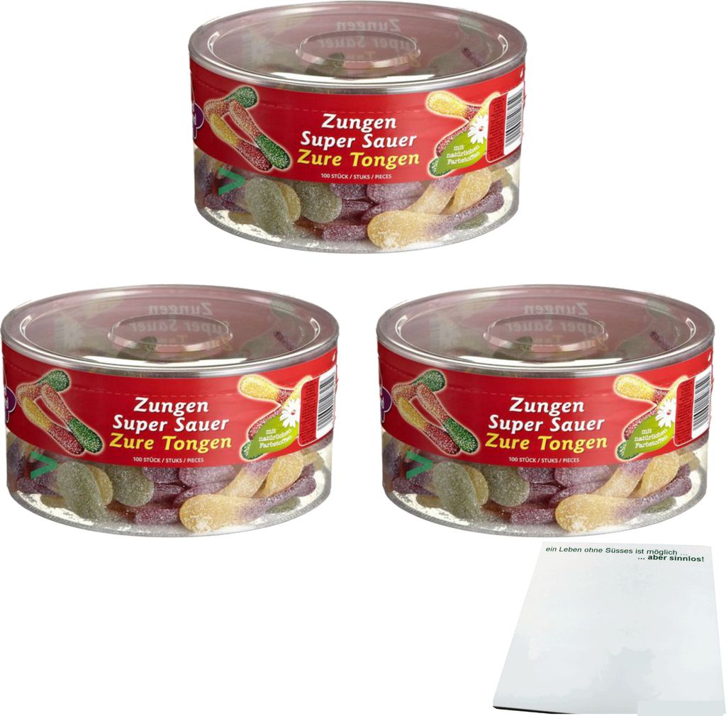 Red Band Fruchtgummi Zungen super sauer 3er Pack (3x1,28kg Dose) + usy Block