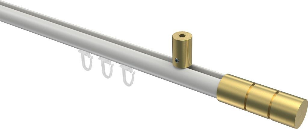 Interdeco Innenlaufstange / Gardinenstange mit Innenlauf Weiß / Messing-Optik, Typ Sonius Elanto (Rillenzylinder) Deckenmontage, 20 mm Ø 1-läufi...