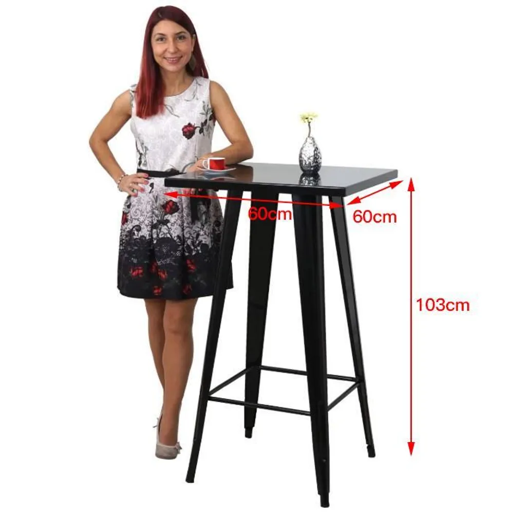 Table Haute de Bar Noire 110 cm en Métal Industriel Format Carré 60cm - 7