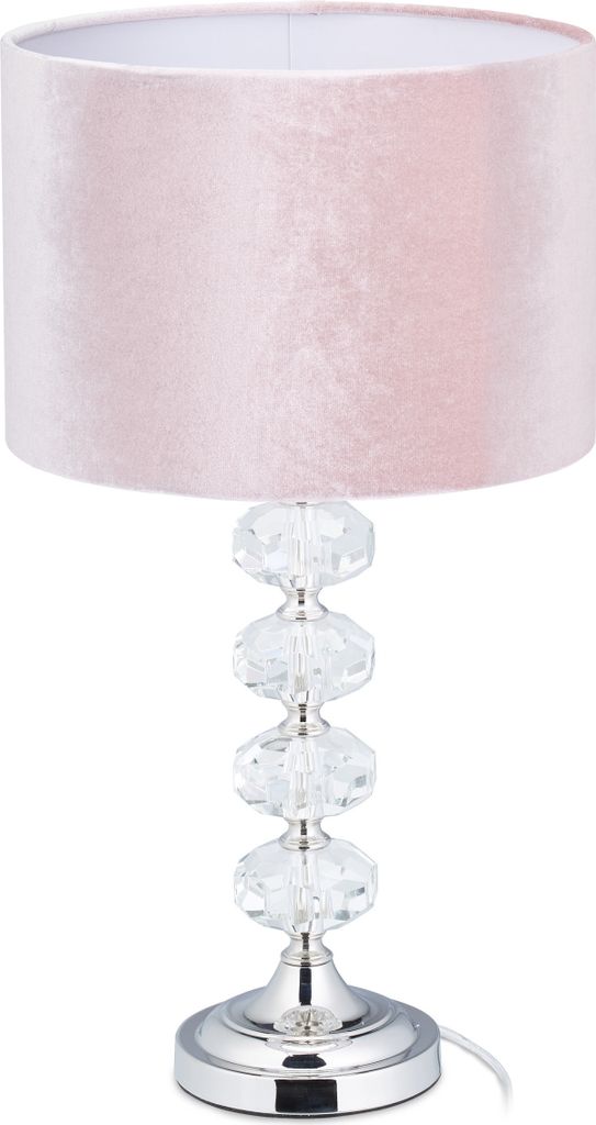 relaxdays Tischlampe Kristall und Samt in Rosa