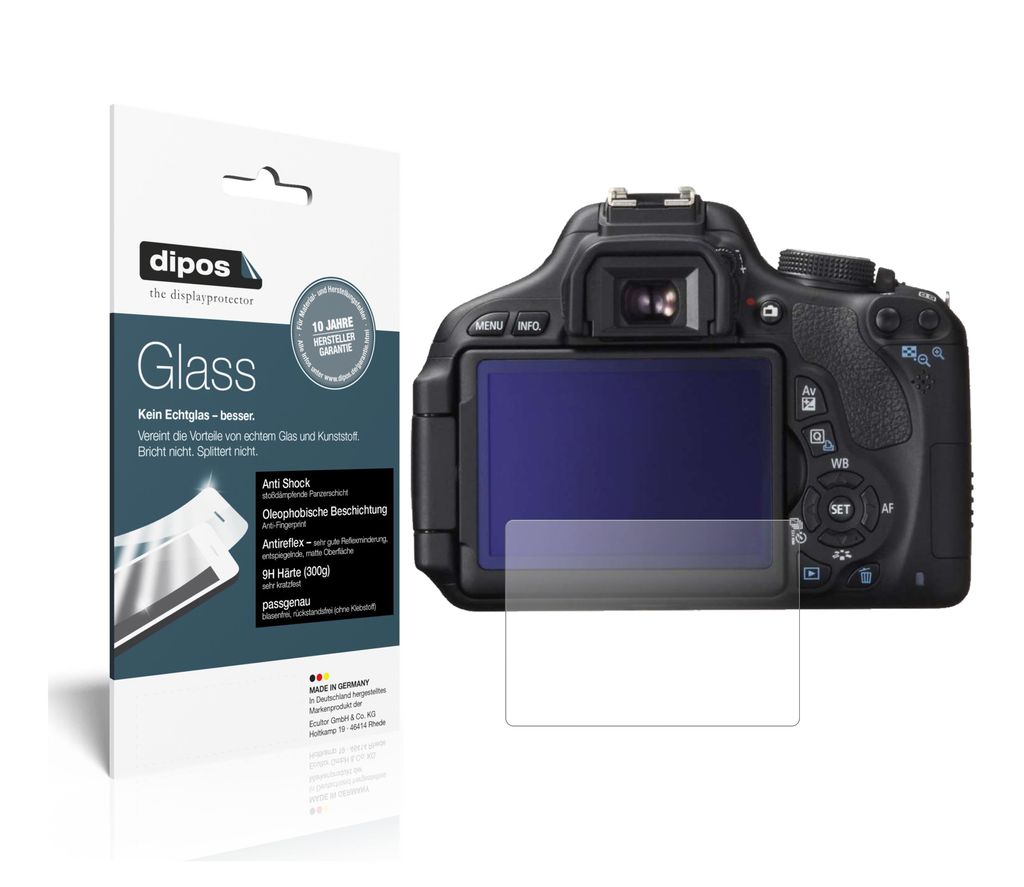 2x Schutzfolie für Canon EOS 750D matt - Anti-Shock 9H Folie dipos Glass Kunststoffglas