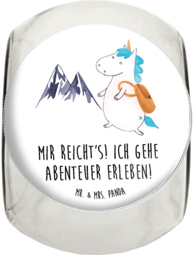 Mr. & Mrs. Panda Frischhaltedose Einhorn Bergsteiger XL 2000ml - Weiß - Geschenk, Reisen, Urlaub, Unicorn, Bonbonglas, keksdose glas, Abenteuer, g...