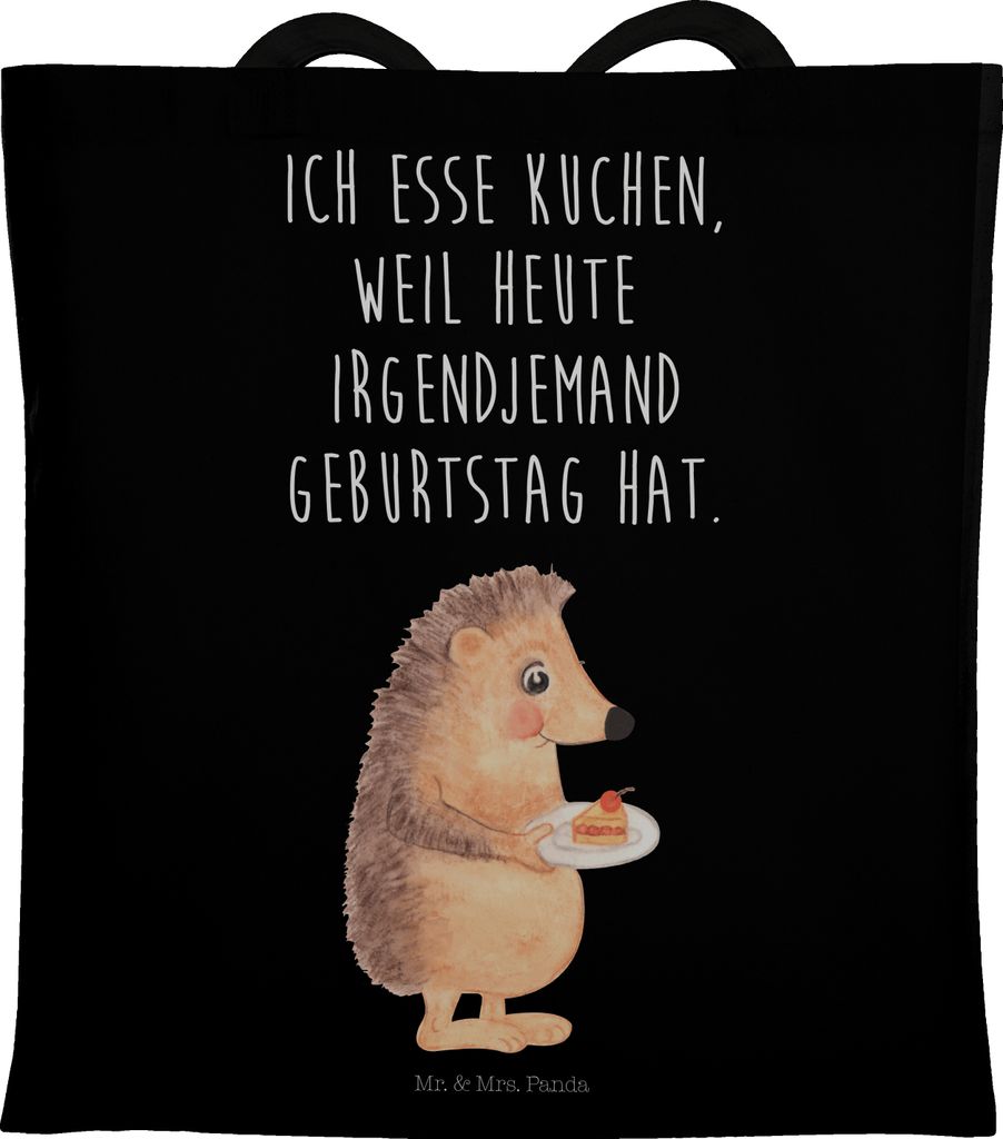 Mr. & Mrs. Panda Shopping Tasche Igel Kuchenstück - Schwarz - Geschenk, Uni, Einkaufstasche, Kuchen Backen, Einladung Party, Tote Bag, Torte, Lust...