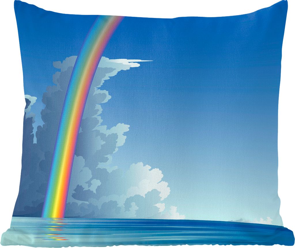 MuchoWow Zierkissen Sofakissen Wohnzimmer Dekokissen 60x60 cm Eine Illustration eines Regenbogens über dem Meer - Sitzfläche - Foto Polster