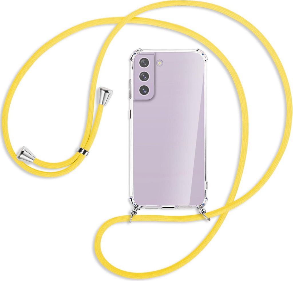 Handykette Backcover-Schutzhülle mit Band (Metall silberfarben) für Samsung Galaxy S21 FE - gelb