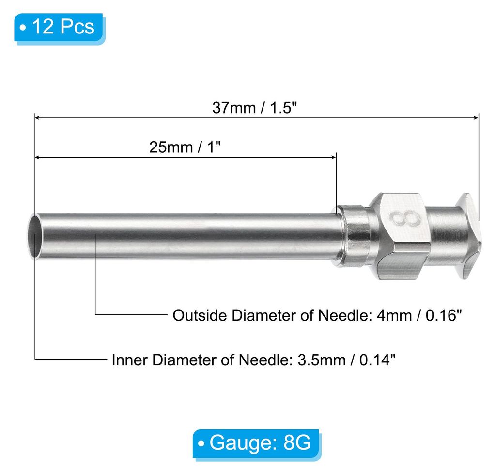 12 Stš¹ck Stumpfe Spitze Dosierkanš¹le 8G, 1 Zoll Edelstahl Flš¹ssigkeitsdosierkanš¹len mit Lure Lock zum Nachfš¹llen von Flš¹ssigtinte...