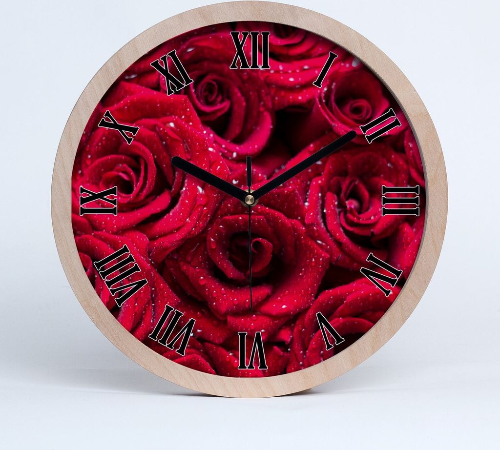 Holzuhr 25fi cm wanduhr - schwarze Spitzen - Tropfen auf Rosen