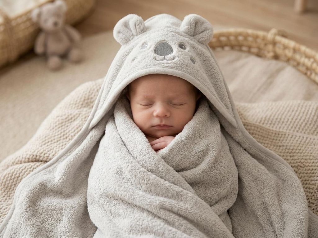 Kinderhandtuch mit Kapuze KODA 75x75, grau Produktbild  KI-generiertes Bild