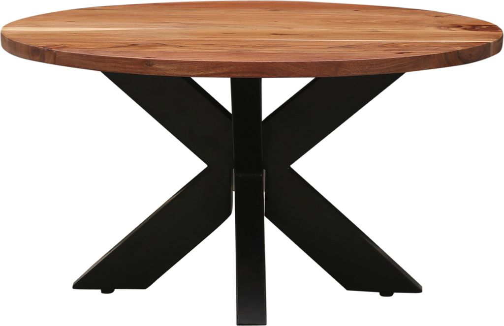 Marrakesch Industrieller runder Couchtisch aus Akazienholz & Metall 70 cm | Wohnzimmertisch Abele | Vintage Sofatisch im Loft-Stil | Moderner Kaffe...