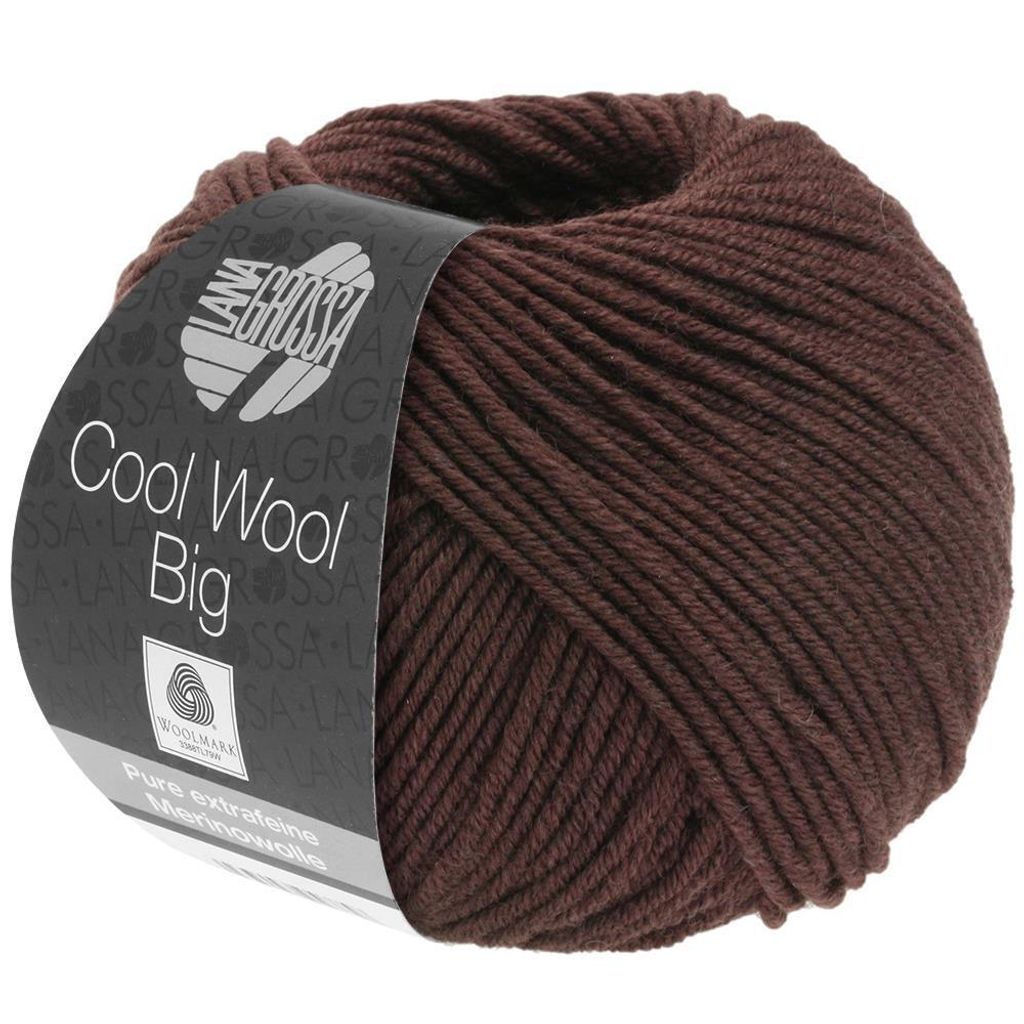 A ball of brown yarn with a label.