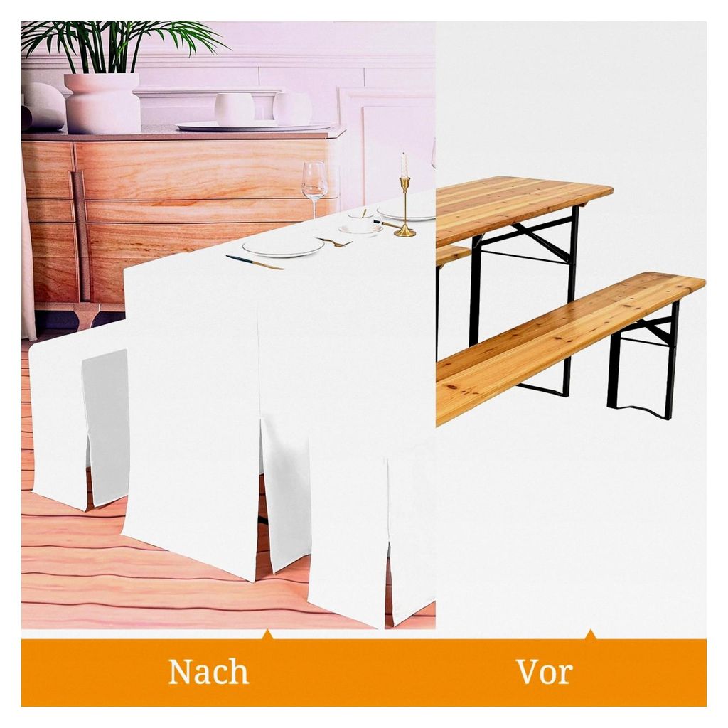 3-teiliges Set Bierbank- und Biertischhussen – Polyesterhussen für Bierzeltgarnitur (Weiß)