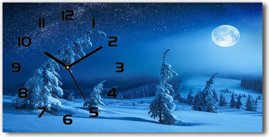 Wanduhr aus Glas – 60x30 cm - Glasbild - Glasuhr - Gehärtetes Glas - schwarze-zeiger - Mondlicht