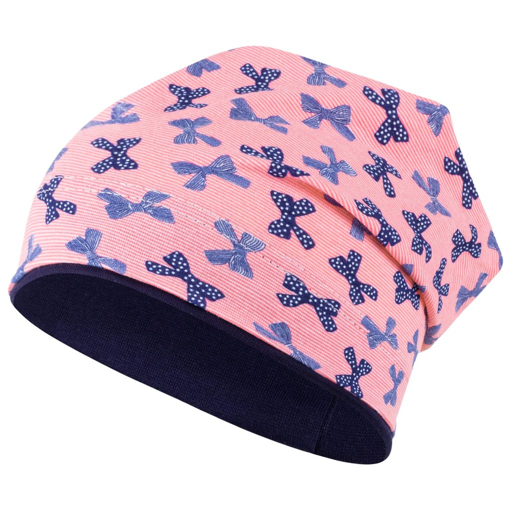 Mädchen Mütze Beanie Übergangsmütze Blumen, Rosa-Dunkelblau, Gr. 54-56
