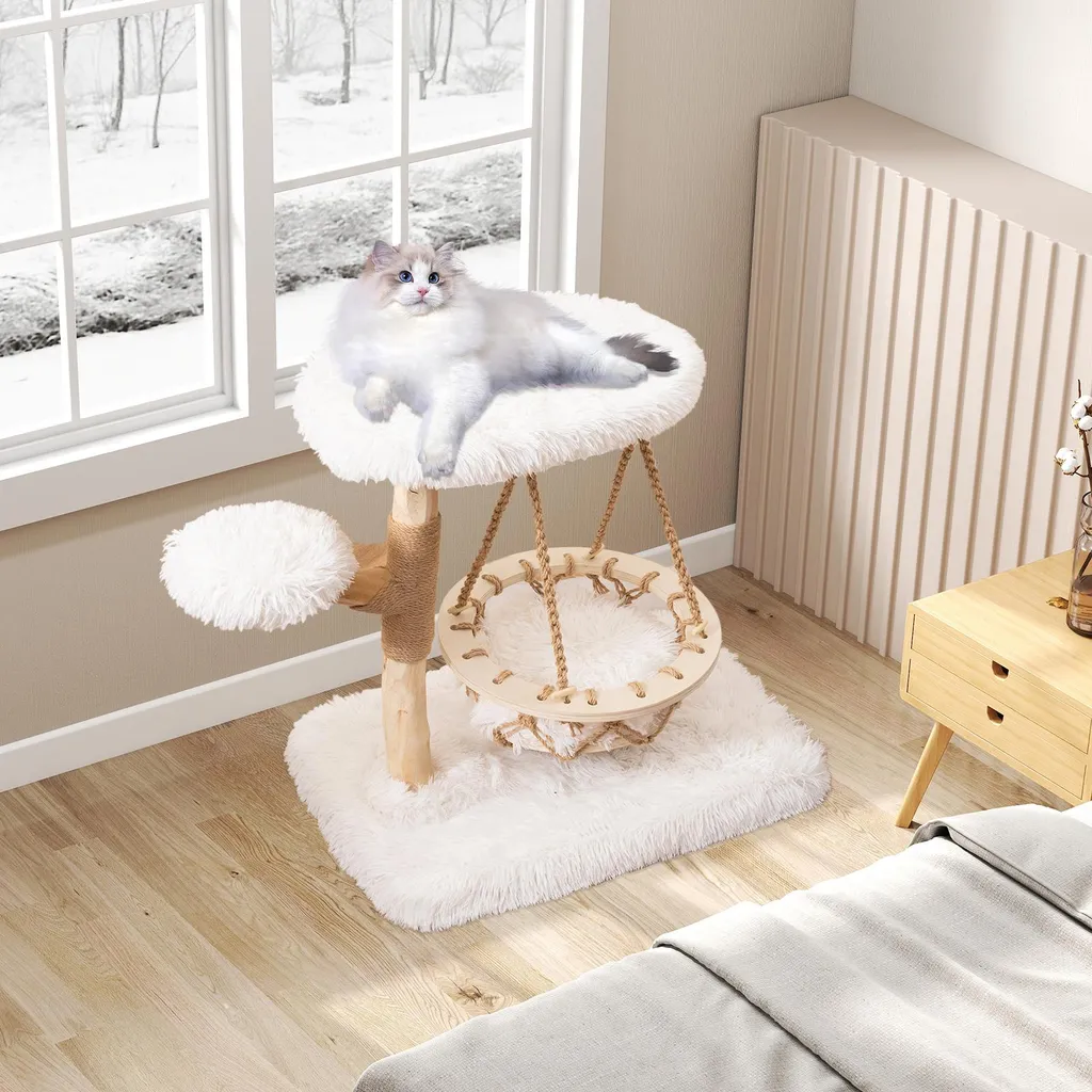 Arbre à chat multi-niveaux 123cm pour chat d'appartement en bois et jute
