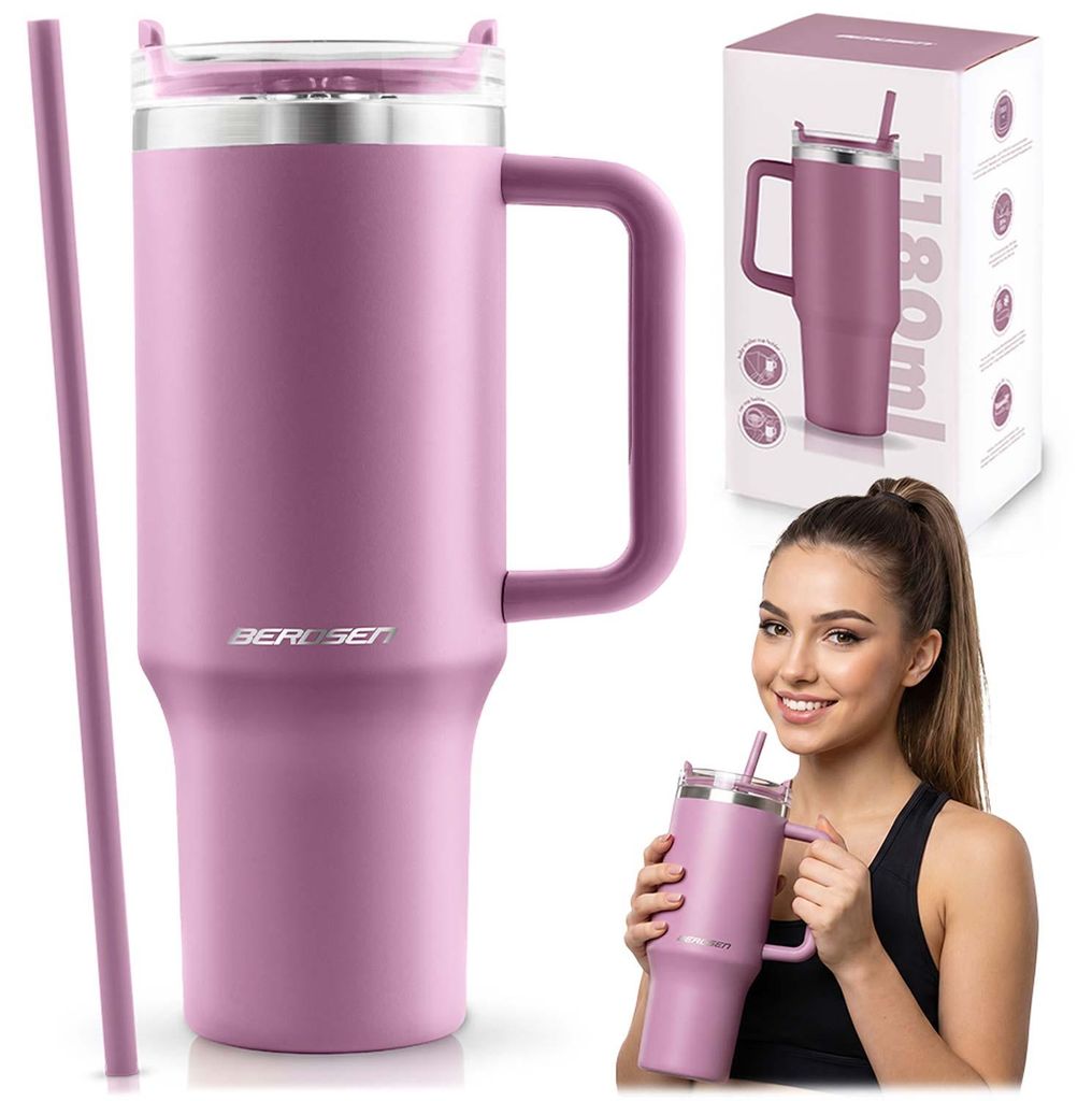 Mug isotherme BERDSEN avec paille, en acier inoxydable, Image du produit 