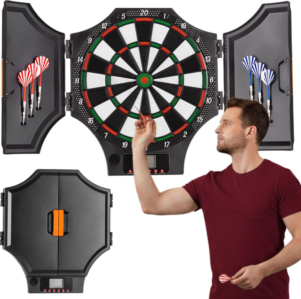 Outtec Elektronische Dartscheibe, Dartautomat, Dartboard mit LED-Bildschirm - 31 Spiele 285 Variationen für 1-8 Spieler, inkl. 6 Darts und 12 Sp...