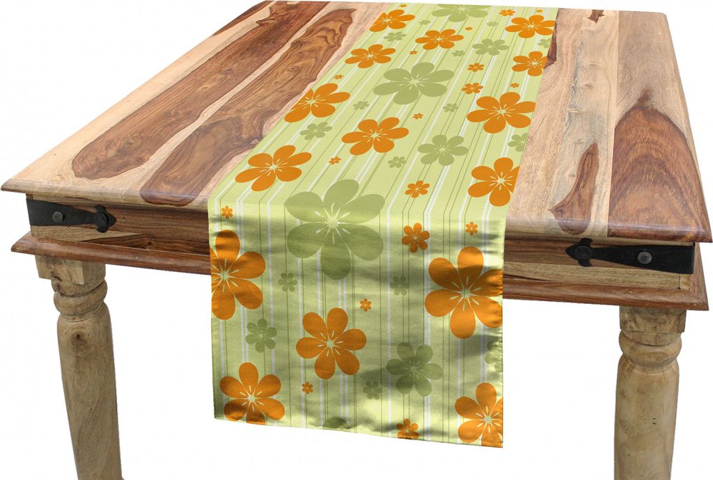 ABAKUHAUS Blumen Tischläufer, Retro Grafik Blumen, Esszimmer Küche Rechteckiger Dekorativer Tischläufer, 40 x 300 cm, Blassgrün Orange