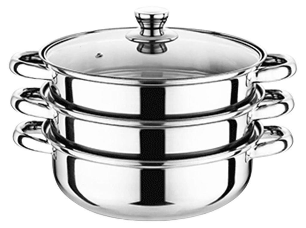3-stöckiges Dampftopf-Set aus Edelstahl mit Deckel, Dampfgarer, stapelbar, Dampfgarer, platzsparend, visuelles Deckel-Griff-Design, Mehrzweck-Koch...