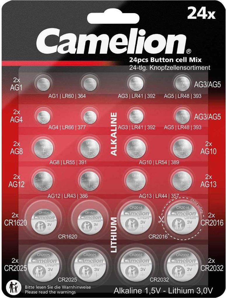 Assortiment de piles boutons alcalines et lithium 24 pièces Image du produit 