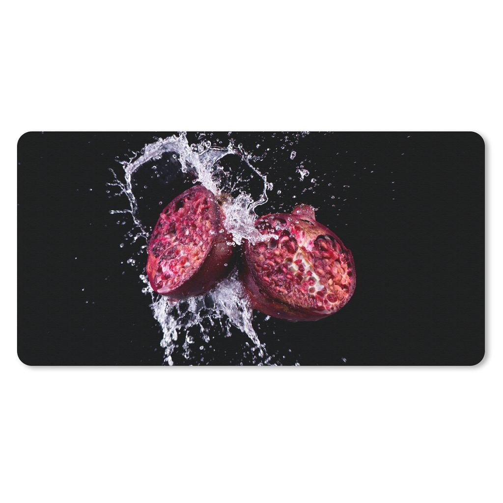 MuchoWow Schreibtischunterlage Granatapfel - Frucht - Wasser - Schwarz - Violett 80x40 cm - XXL Mauspad - Gaming Mauspad