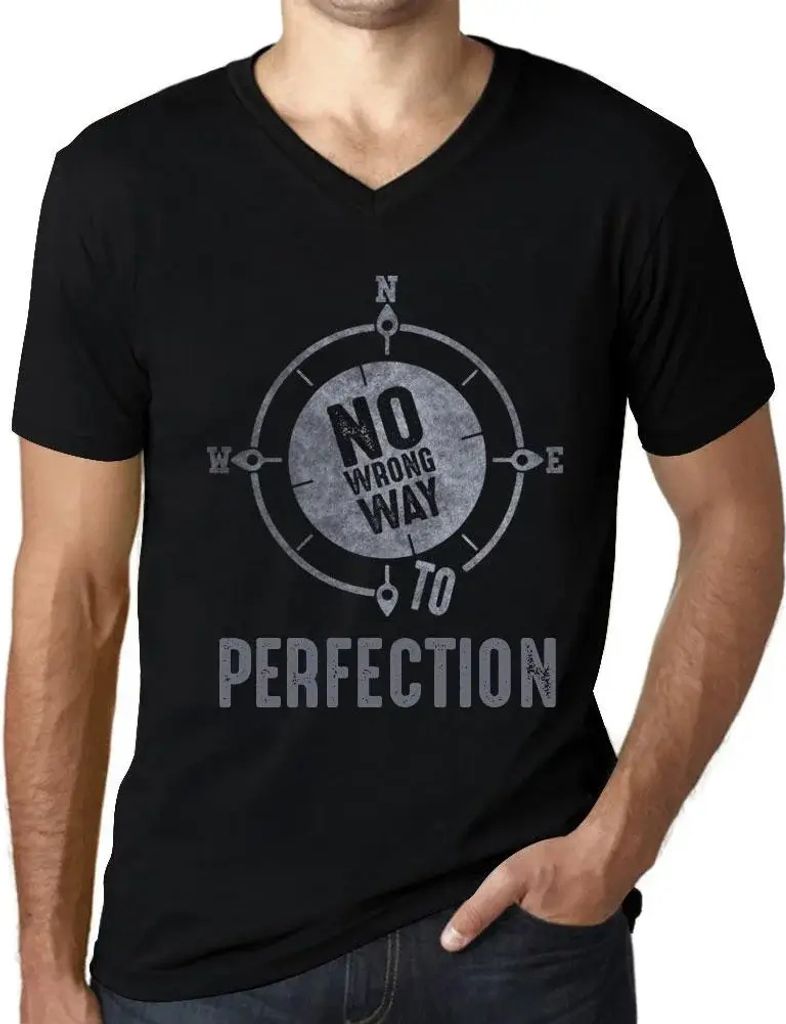 Herren Grafik T-Shirt V-Ausschnitt Kein falscher Weg zur Perfektion – No Wrong Way To Perfection – Öko-Verantwortlich Vintage Jahrgang Kurzarm...