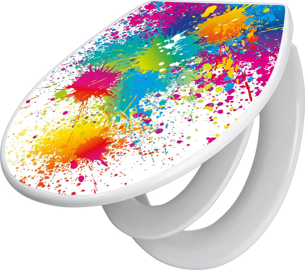 banjado Familien WC Sitz mit Absenkautomatik 37x44,5x5cm -Farbspritzer - Klodeckel/Klobrille mit kindersitz aus hochwertigem Polypropylen - univers...