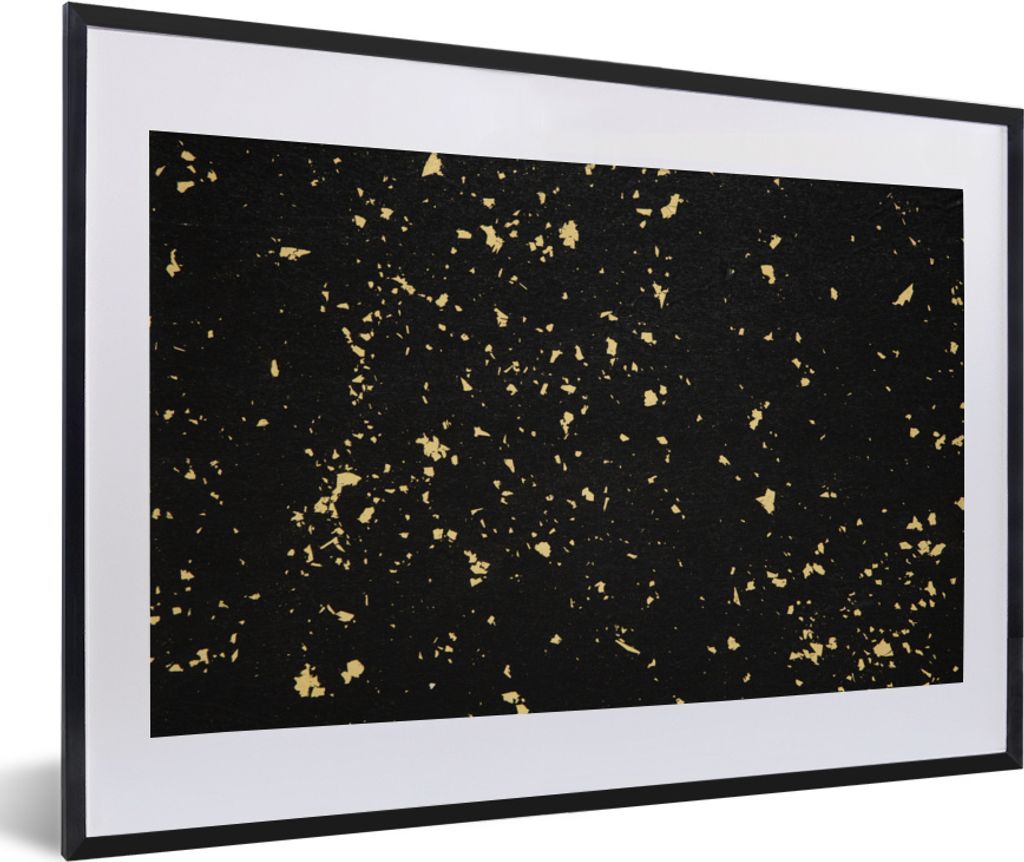 MuchoWow MuchoWow Gerahmtes Poster Goldene Flocken auf schwarzem Hintergrund 60x40 cm - Poster mit zchwarzem Bilderrahmen - Schlafzimmer - Plak...