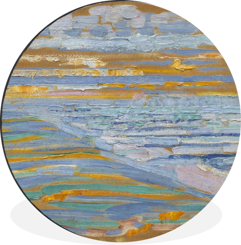 MuchoWow Aluminium Wandkreis Blick auf den Strand und die Seebrücke von den Dünen aus - Piet Mondrian Ø 60 cm Wanddeko Modern Wohnzimmer - Wan...