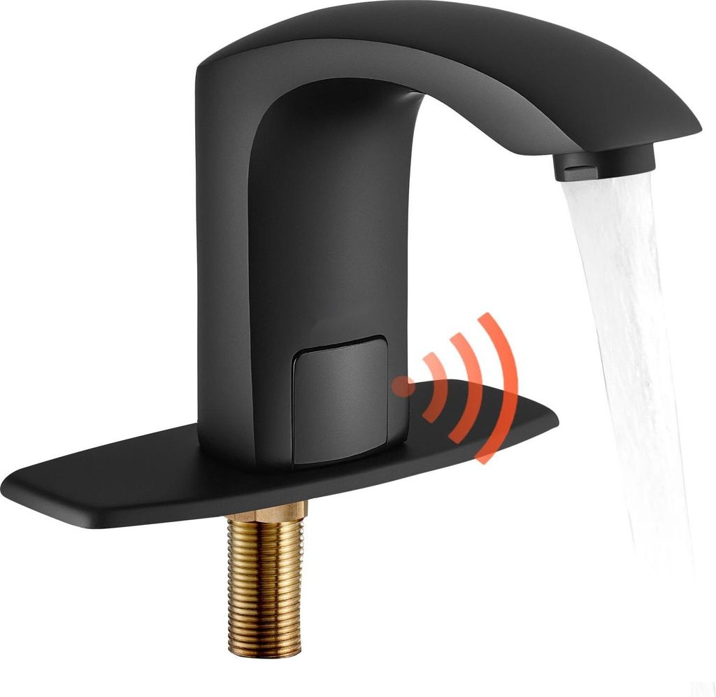 Waschtischarmatur - Automatischer Sensor-Wasserhahn - Berührungslos - Kalt/Warm einstellbar - Batteriebetrieben - Für Waschbecken - Mattschwarz