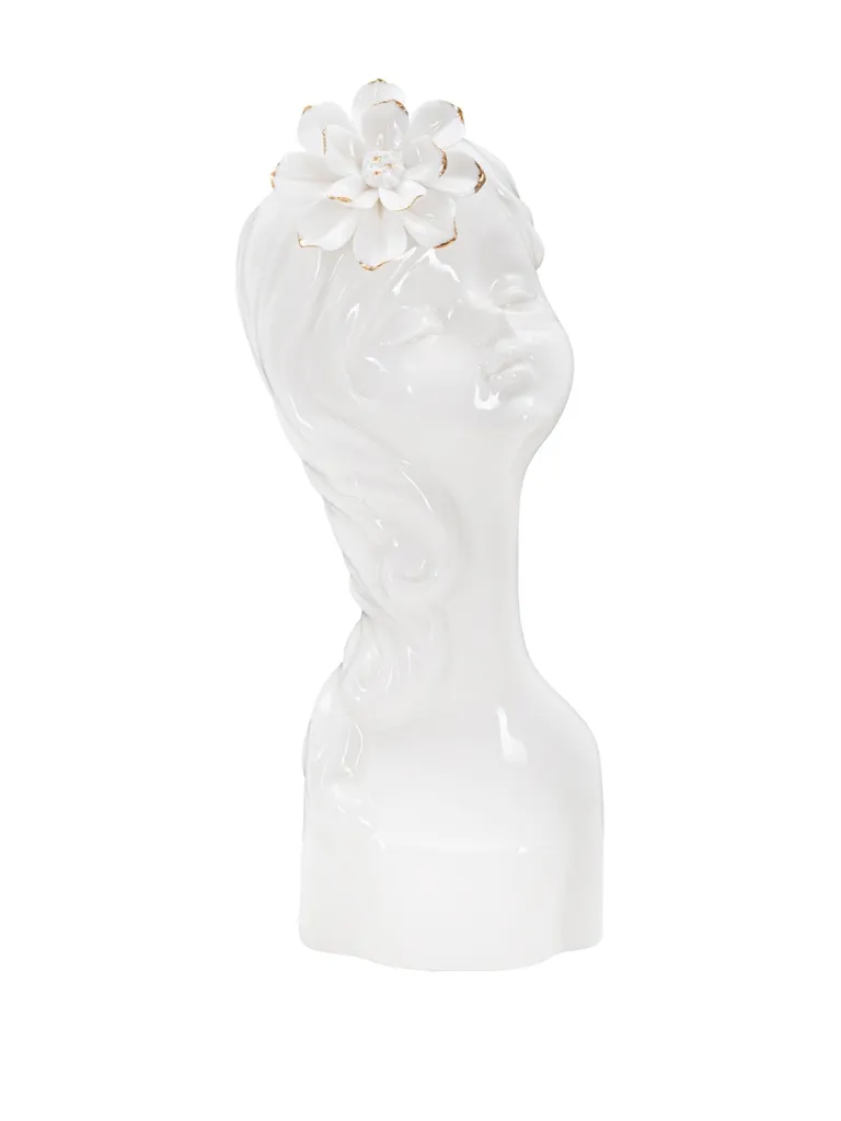 Vase Décoratif en Céramique Or et Blanc Design Visage pour Intérieur